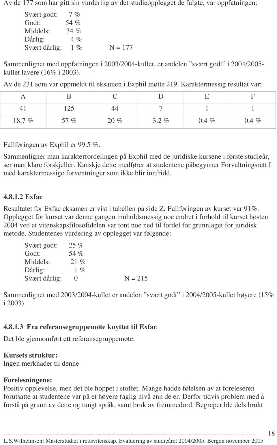 7 % 57 % 20 % 3.2 % 0.4 % 0.4 % Fullføringen av Exphil er 99.5 %. Sammenligner man karakterfordelingen på Exphil med de juridiske kursene i første studieår, ser man klare forskjeller.