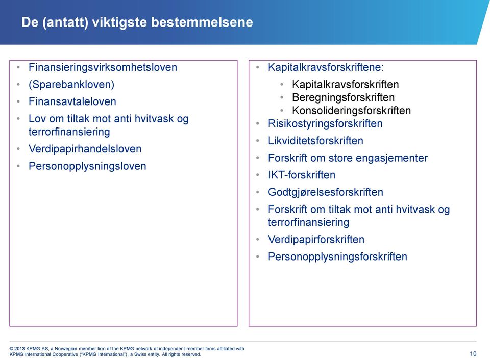 Risikostyringsforskriften Likviditetsforskriften Forskrift om store engasjementer IKT-forskriften Godtgjørelsesforskriften Forskrift om tiltak mot anti