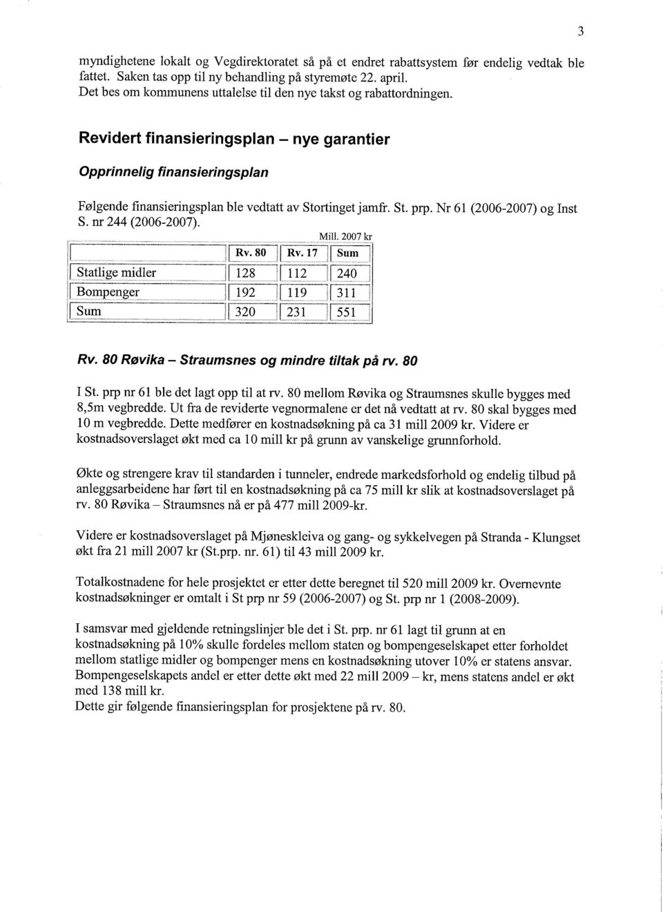 Nr 61 (2006-2007) og nst S. l 244 (2006-2007). mdler Rv. 80 Røvka - Straumsnes og mndre tlak på rv. 80 St. prp l 61 ble det lagt opp tl at rv.