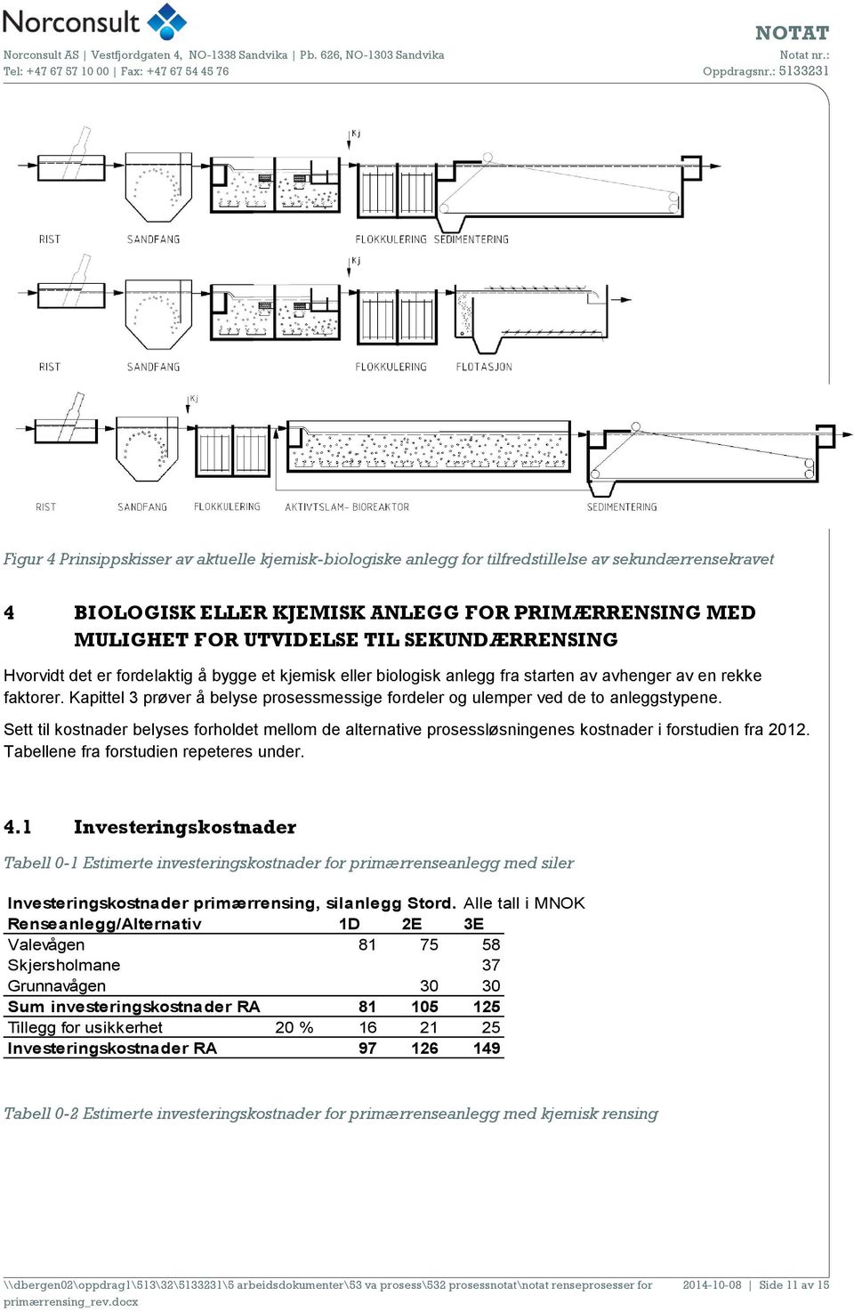 Kapittel 3 prøver å belyse prosessmessige fordeler og ulemper ved de to anleggstypene. Sett til kostnader belyses forholdet mellom de alternative prosessløsningenes kostnader i forstudien fra 2012.