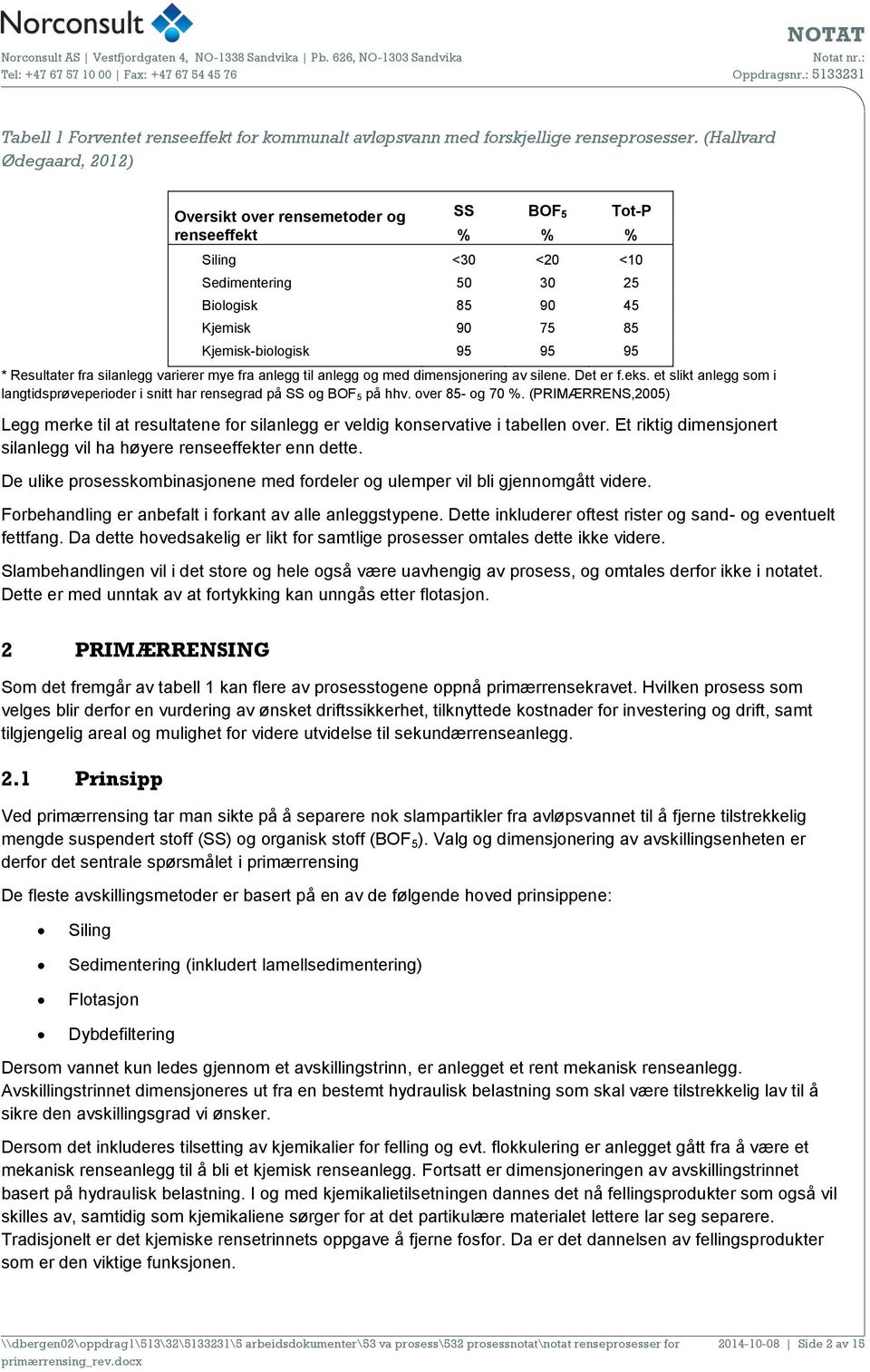 Resultater fra silanlegg varierer mye fra anlegg til anlegg og med dimensjonering av silene. Det er f.eks. et slikt anlegg som i langtidsprøveperioder i snitt har rensegrad på SS og BOF 5 på hhv.