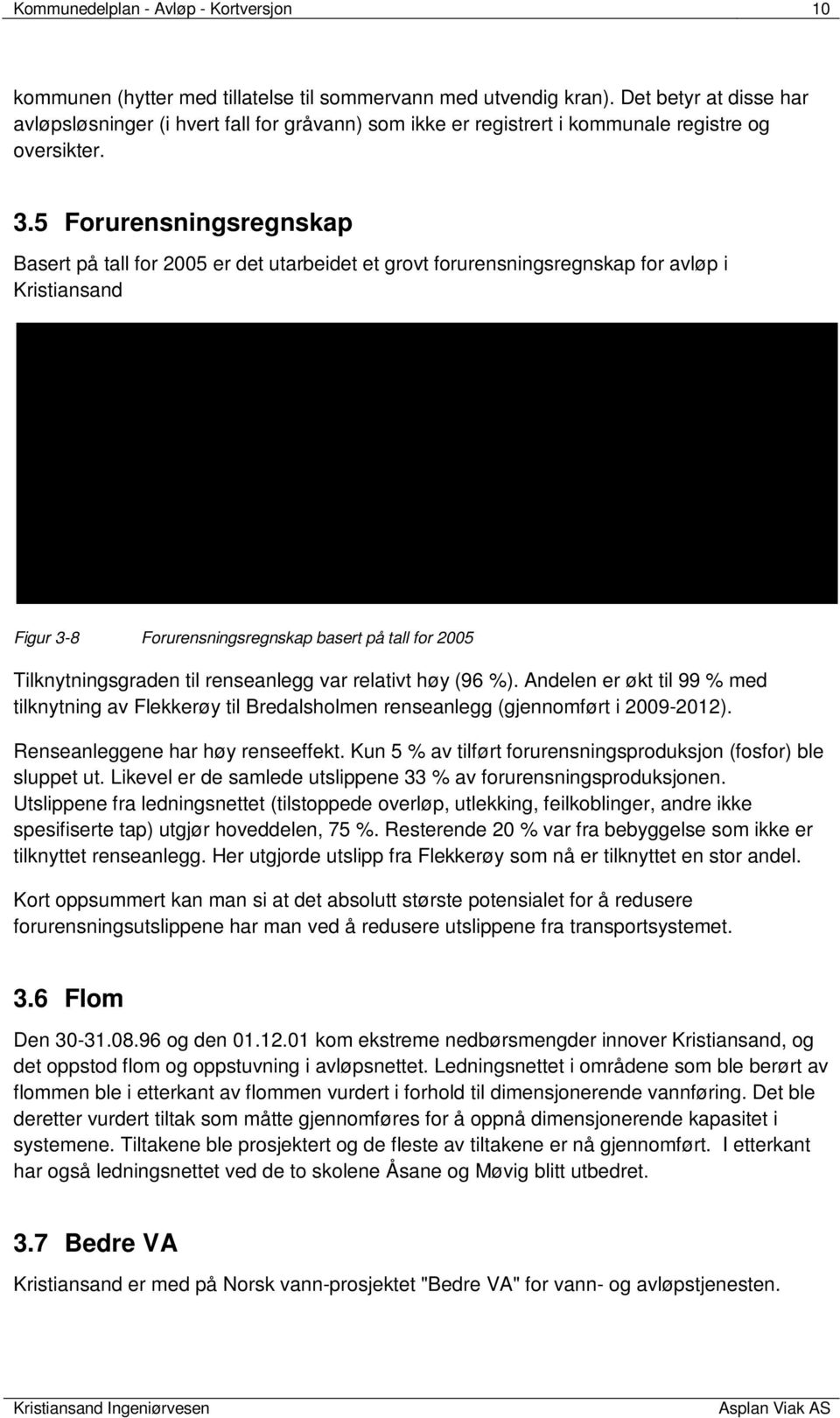 5 Forurensningsregnskap Basert på tall for 2005 er det utarbeidet et grovt forurensningsregnskap for avløp i Kristiansand Beskrivelse Forurensningsproduksjon i kommunen 60,8 tonn/år Ikke inkludert