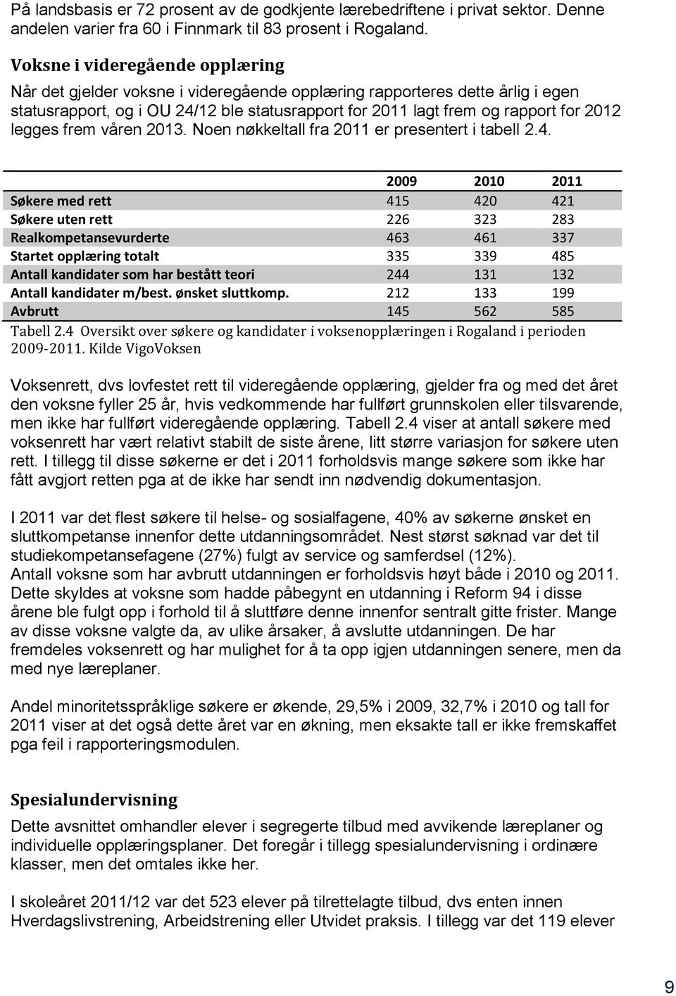 legges frem våren 2013. Noen nøkkeltall fra 2011 er presentert i tabell 2.4.