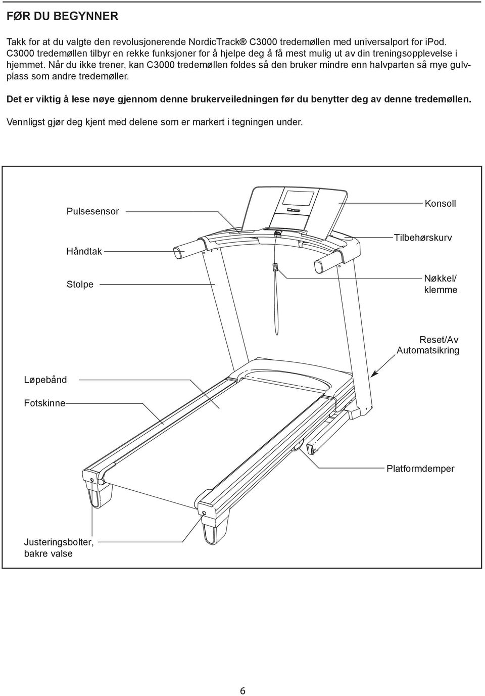 Når du ikke trener, kan C3000 tredemøllen foldes så den bruker mindre enn halvparten så mye gulvplass som andre tredemøller.