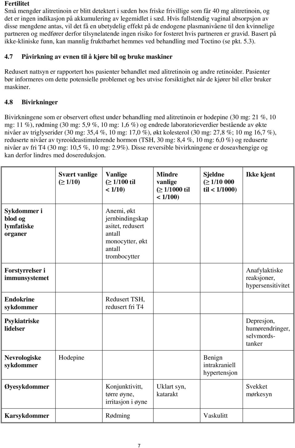 for fosteret hvis partneren er gravid. Basert på ikke-kliniske funn, kan mannlig fruktbarhet hemmes ved behandling med Toctino (se pkt. 5.3). 4.