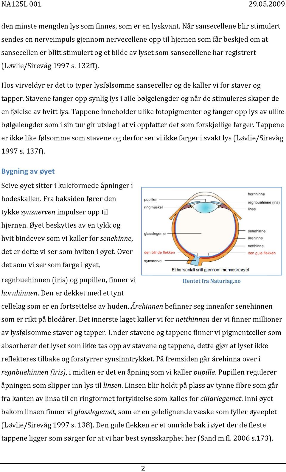 (Løvlie/Sirevåg 1997 s. 132ff). Hos virveldyr er det to typer lysfølsomme sanseceller og de kaller vi for staver og tapper.