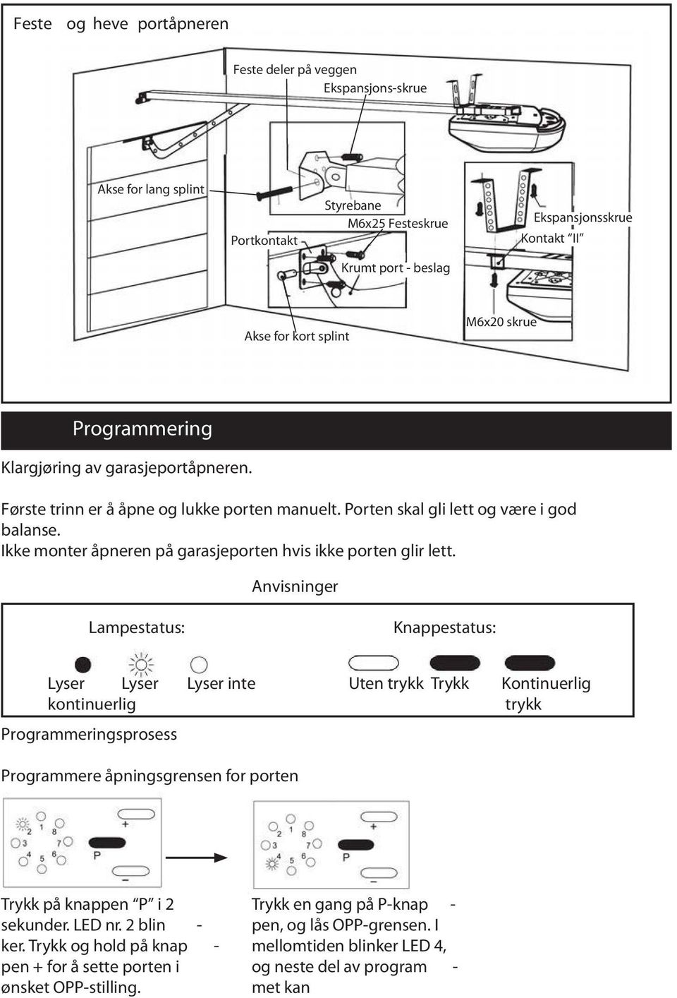 Ikke monter åpneren på garasjeporten hvis ikke porten glir lett.