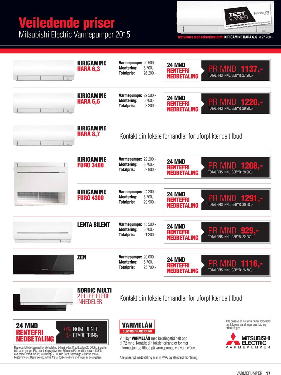 GEBYR: 29 280,- HARA 8,7 Kontakt din lokale forhandler for uforpliktende tilbud FURO 3400 Varmepumpe: 22 200,- Montering: 5 700,- Totalpris: 27 900,- 24 MND RENTEFRI NEDBETALING PR MND 1208,-