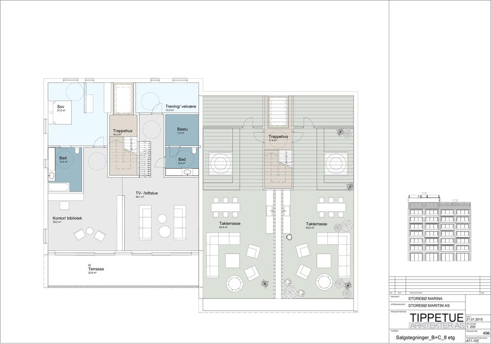 bibliotek, m² Takterrasse, m² Takterrasse,