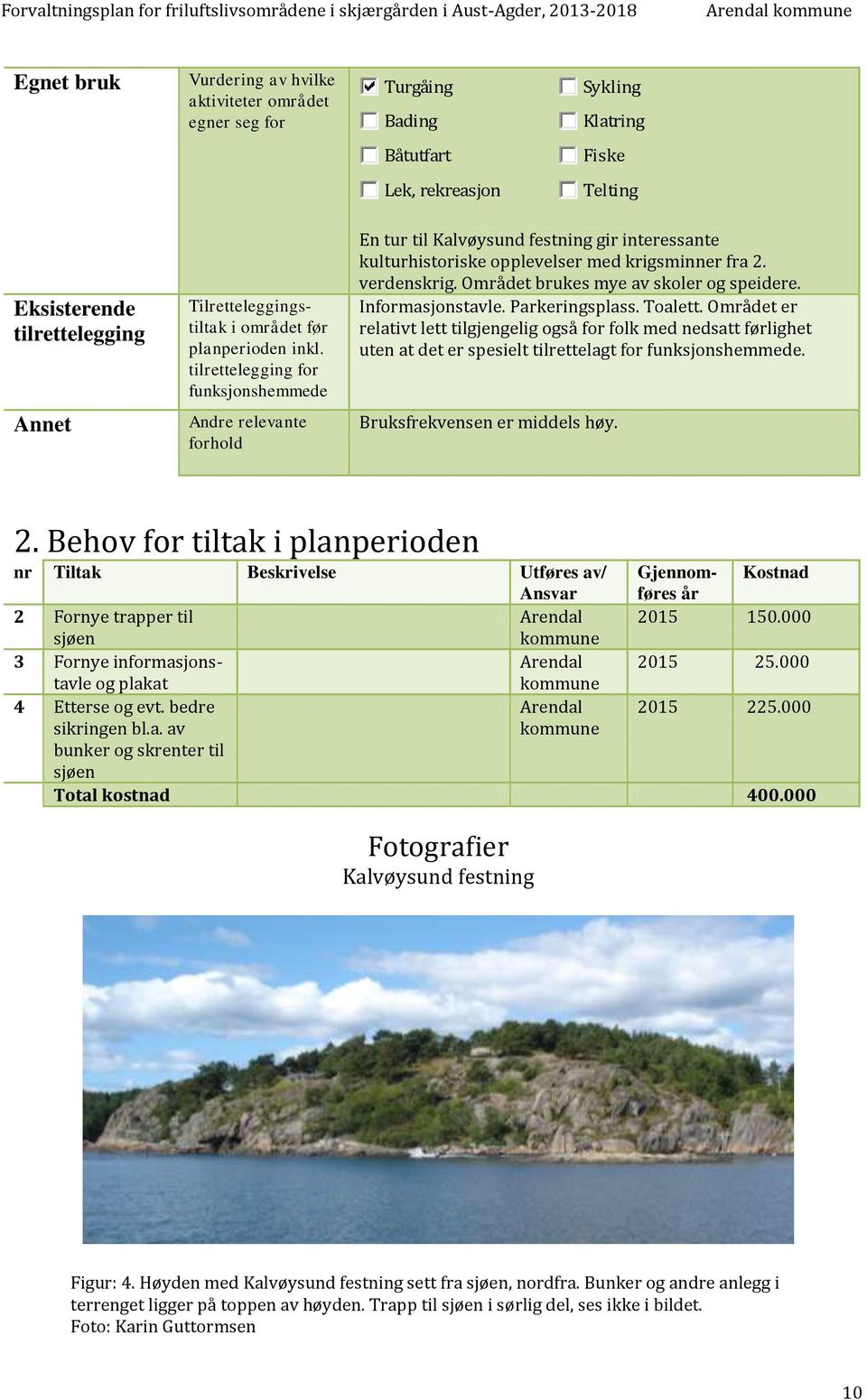 verdenskrig. Området brukes mye av skoler og speidere. Informasjonstavle. Parkeringsplass. Toalett.