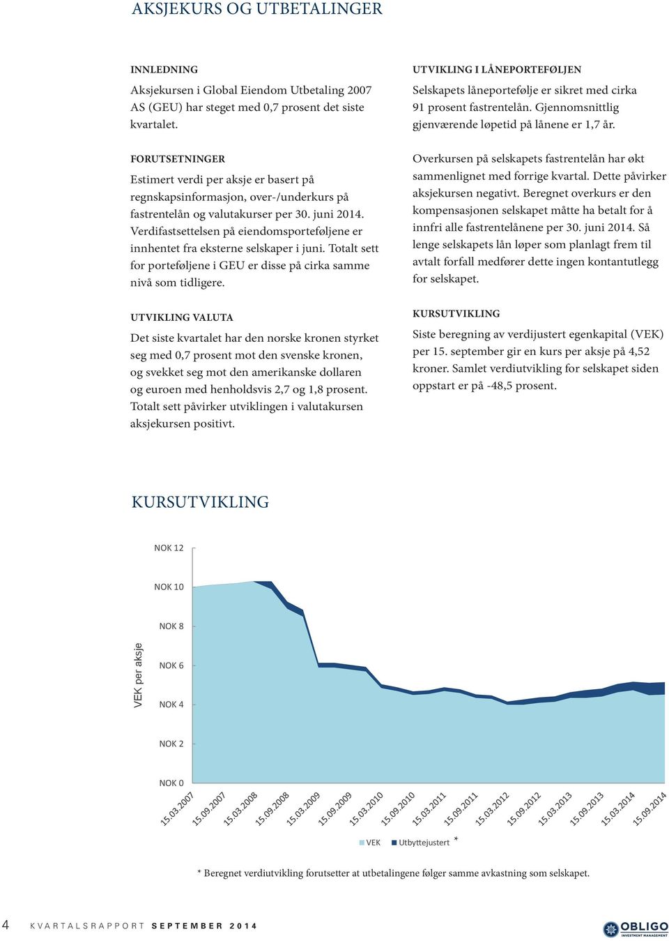 FORUTSETNINGER Estimert verdi per aksje er basert på regnskapsinformasjon, over-/underkurs på fastrentelån og valutakurser per 30. juni 2014.