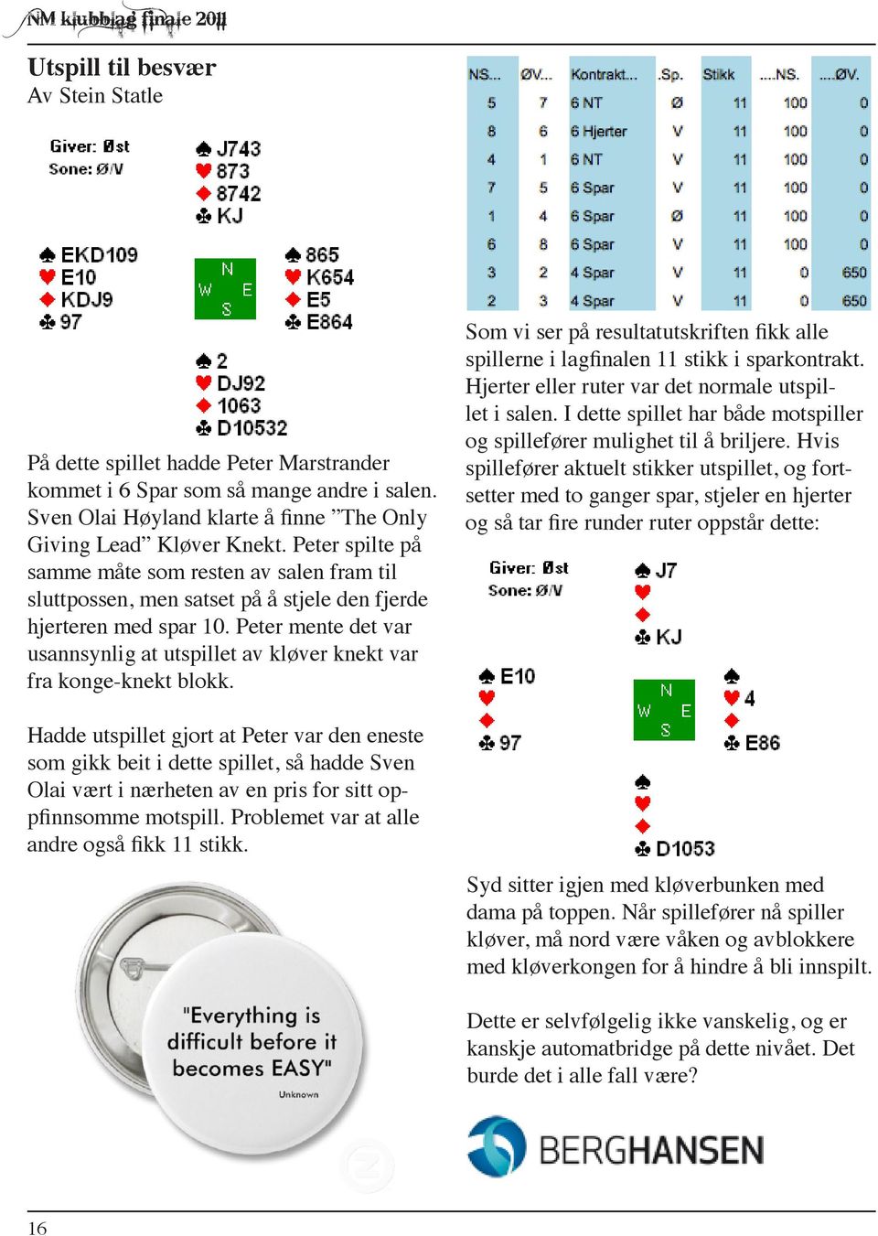 Peter mente det var usannsynlig at utspillet av kløver knekt var fra konge-knekt blokk.