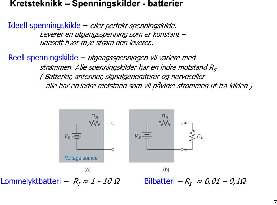 . Reell spenningskilde utgangsspenningen vil variere med strømmen.