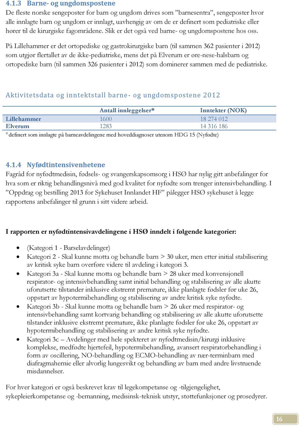 På Lillehammer er det ortopediske og gastrokirurgiske barn (til sammen 362 pasienter i 2012) som utgjør flertallet av de ikke-pediatriske, mens det på Elverum er øre-nese-halsbarn og ortopediske barn