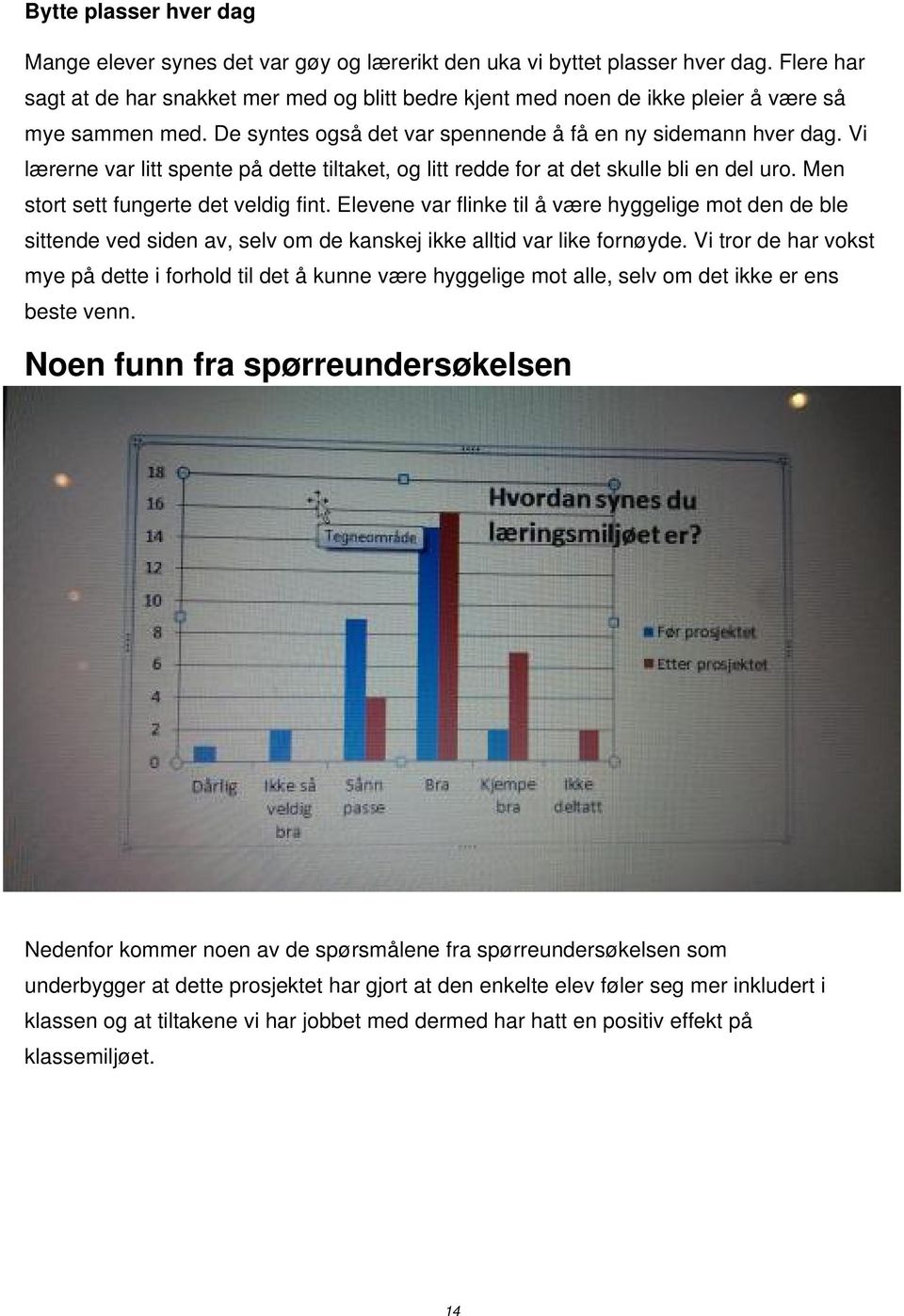 Vi lærerne var litt spente på dette tiltaket, og litt redde for at det skulle bli en del uro. Men stort sett fungerte det veldig fint.