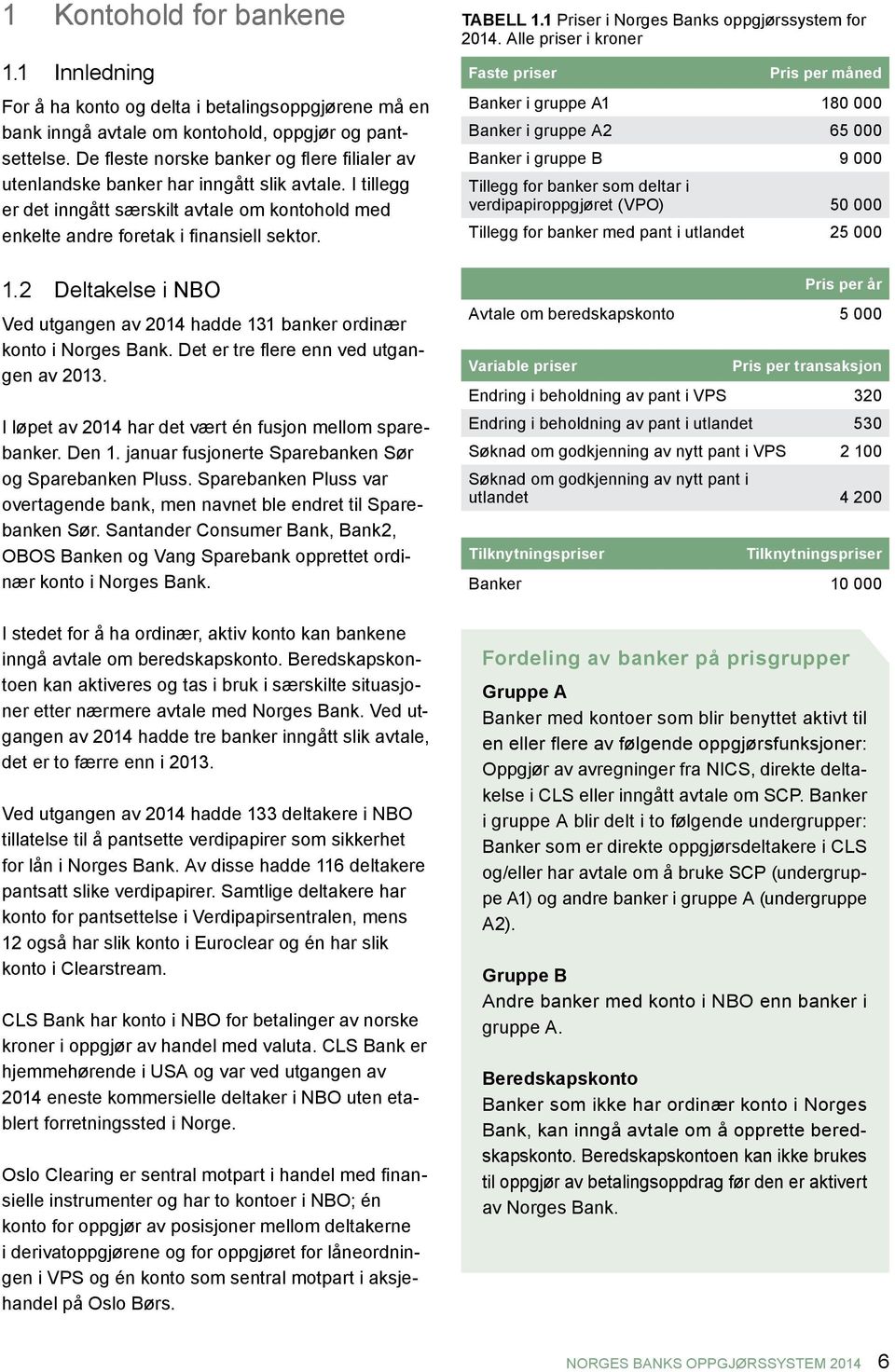 2 Deltakelse i NBO Ved utgangen av 214 hadde 131 banker ordinær konto i Norges Bank. Det er tre flere enn ved utgangen av 213. I løpet av 214 har det vært én fusjon mellom sparebanker. Den 1.