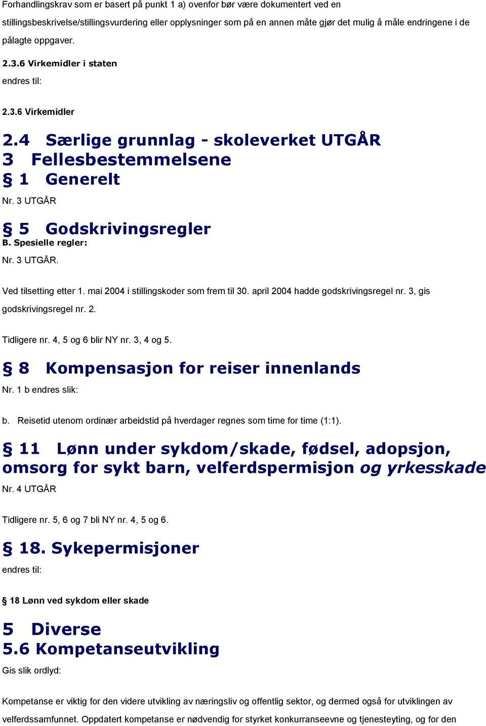 Spesielle regler: Nr. 3 UTGÅR. Ved tilsetting etter 1. mai 2004 i stillingskoder som frem til 30. april 2004 hadde godskrivingsregel nr. 3, gis godskrivingsregel nr. 2. Tidligere nr.