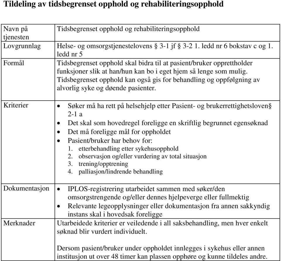 Tidsbegrenset opphold kan også gis for behandling og oppfølgning av alvorlig syke og døende pasienter.