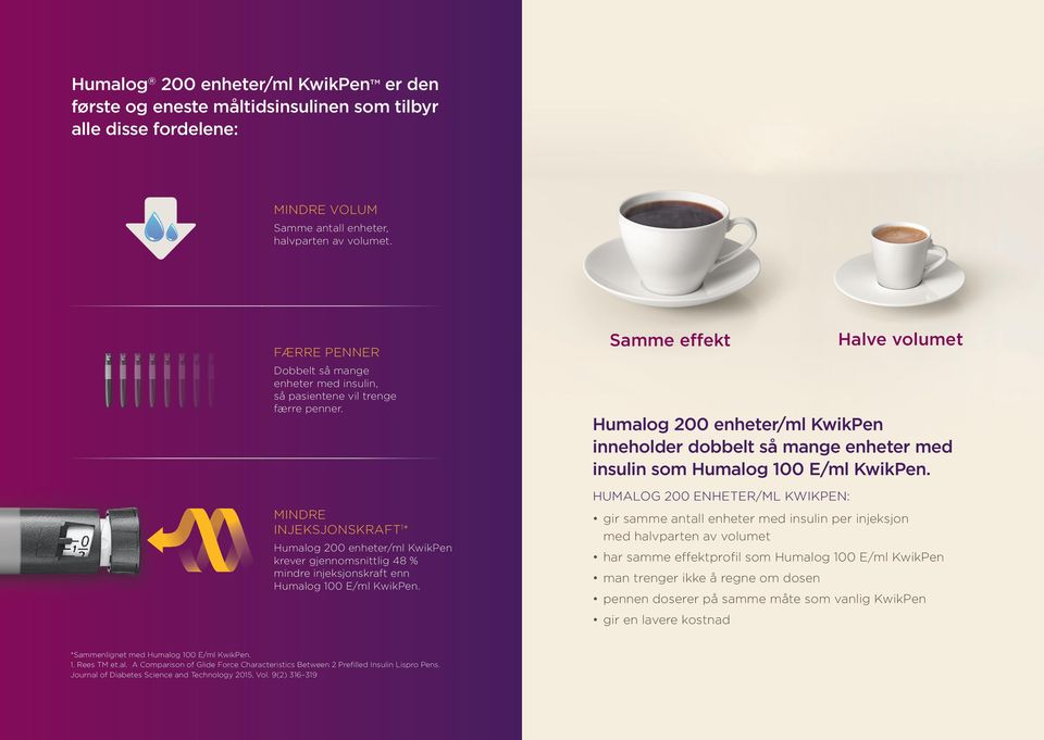 Samme effekt KwikPen inneholder dobbelt så mange enheter med insulin som 100 E/ml KwikPen.