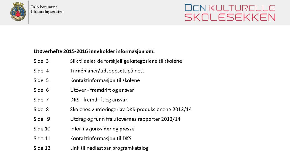 fremdrift og ansvar Side 8 Skolenes vurderinger av DKS-produksjonene 2013/14 Side 9 Utdrag og funn fra utøvernes