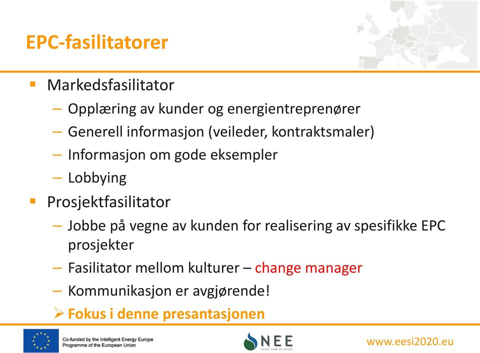 Prosjektfasilitator Jobbe på vegne av kunden for realisering av spesifikke EPC prosjekter