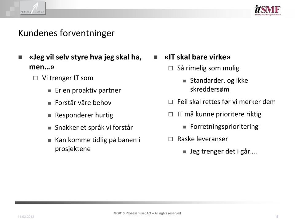 prosjektene «IT skal bare virke» Så rimelig som mulig Standarder, og ikke skreddersøm Feil skal rettes