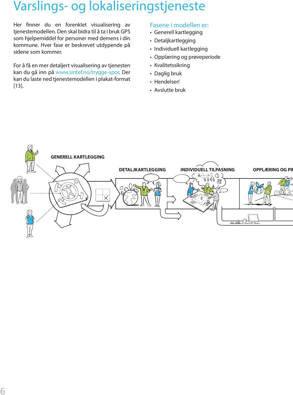 For å få en mer detaljert visualisering av tjenesten kan du gå inn på www.sintef.no/trygge-spor. Der kan du laste ned tjenestemodellen i plakat-format [13].