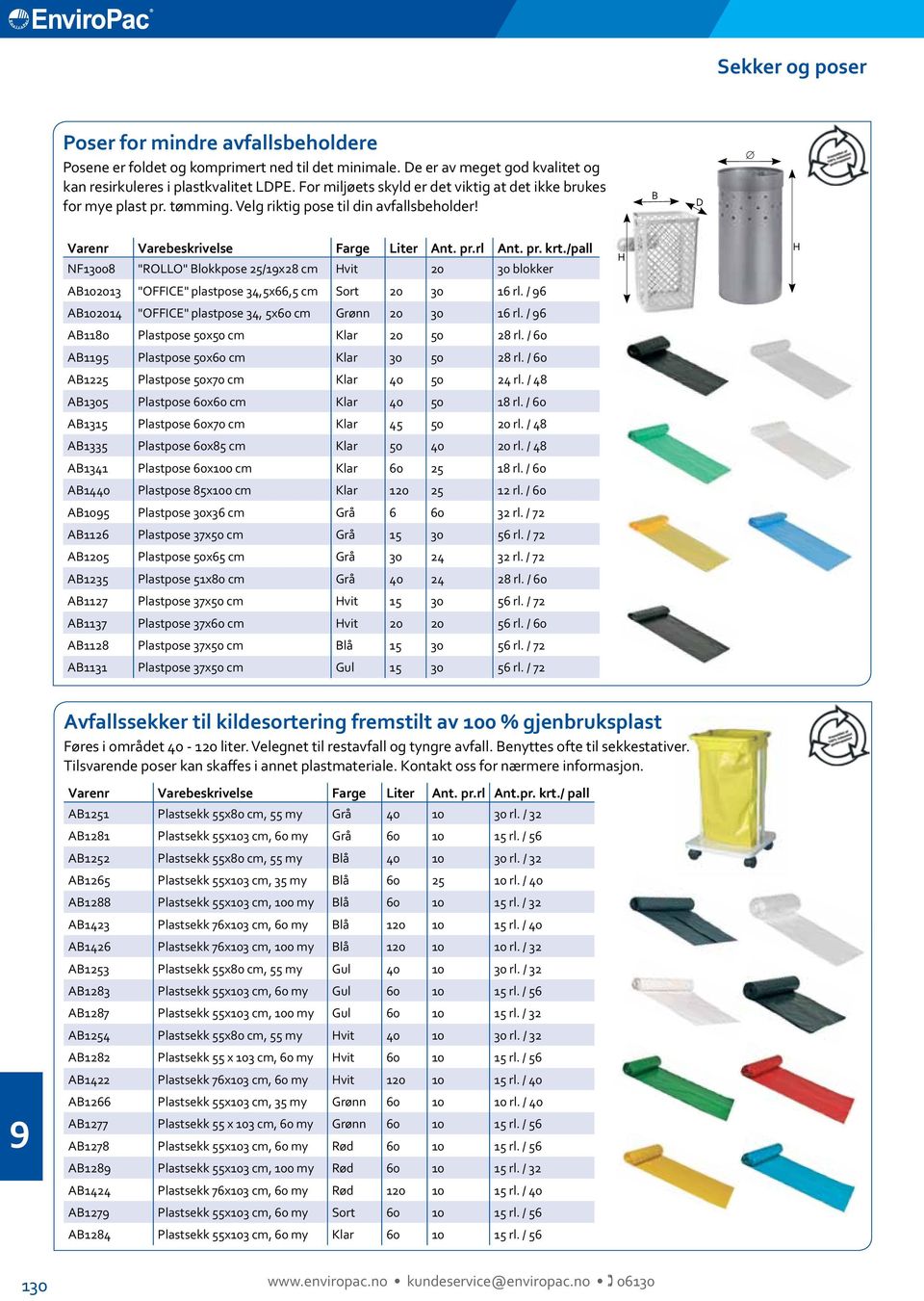 /pall NF00 "ROLLO" Blokkpose /x cm Hvit 0 0 blokker H H AB00 "OFFICE" plastpose,x, cm Sort 0 0 rl. / AB00 "OFFICE" plastpose, x0 cm Grønn 0 0 rl. / AB0 Plastpose 0x0 cm Klar 0 0 rl.