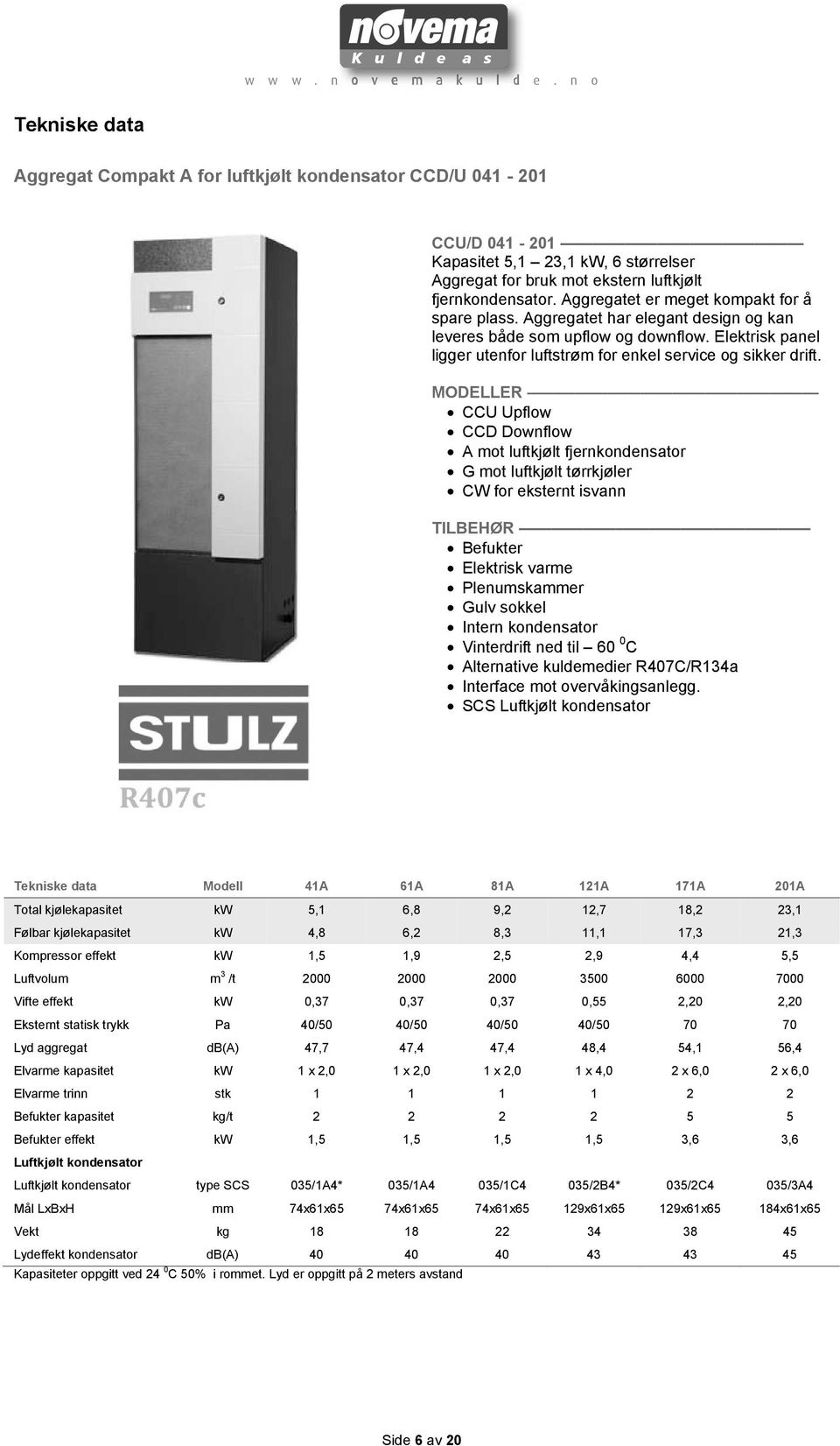 MODELLER CCU Upflow CCD Downflow A mot luftkjølt fjernkondensator G mot luftkjølt tørrkjøler CW for eksternt isvann TILBEHØR Befukter Elektrisk varme Plenumskammer Gulv sokkel Intern kondensator