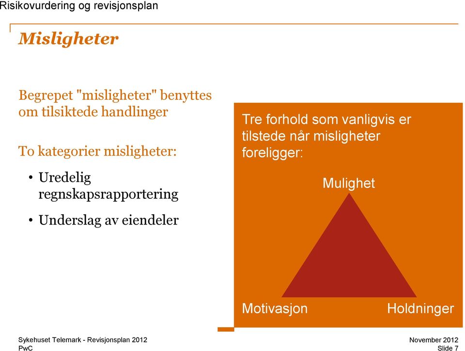 Tre forhold som vanligvis er tilstede når misligheter foreligger: Mulighet