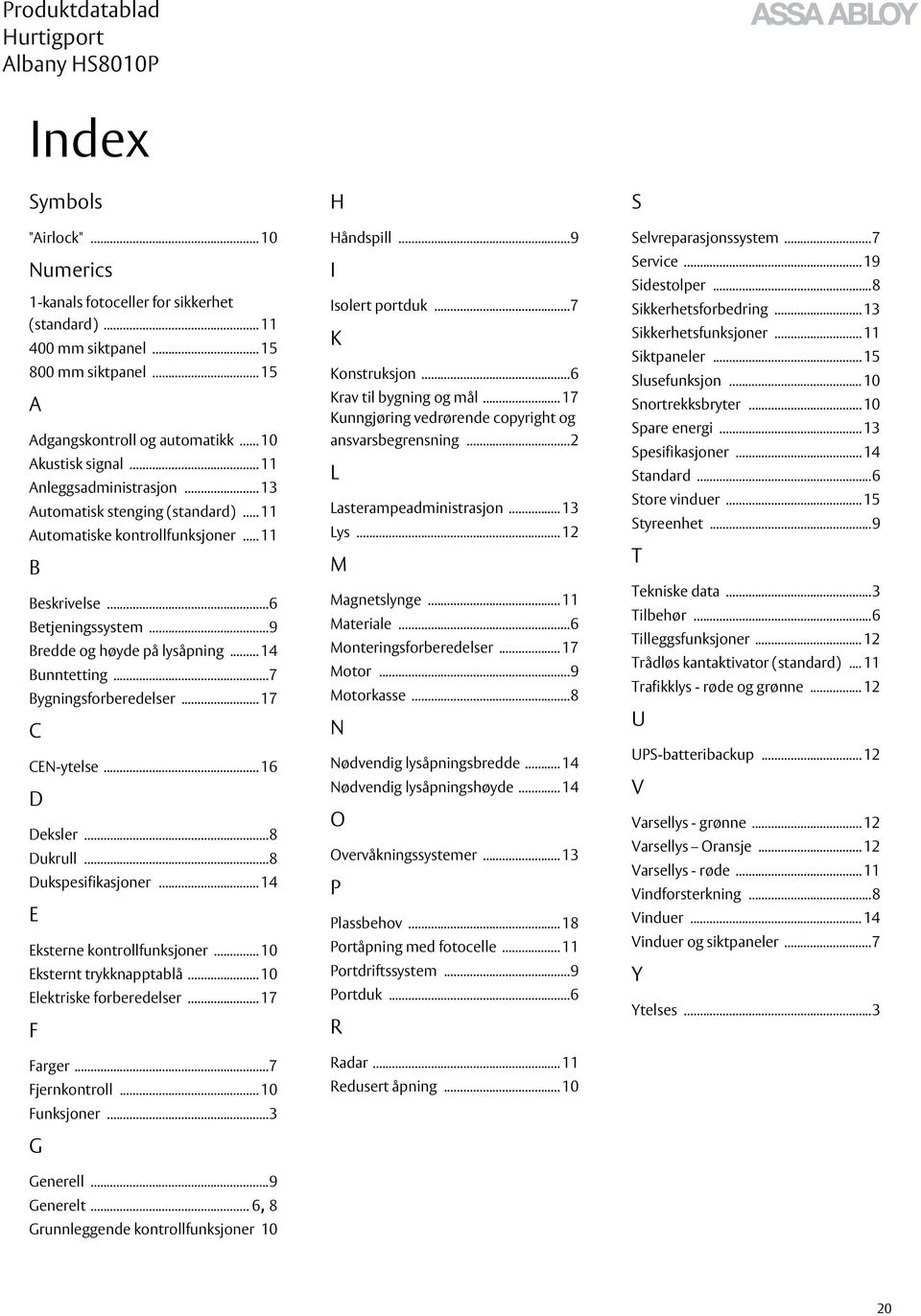 ..7 Bygningsforberedelser... 17 C CEN-ytelse... 16 D Deksler...8 Dukrull...8 Dukspesifikasjoner... 14 E Eksterne kontrollfunksjoner... 10 Eksternt trykknapptablå... 10 Elektriske forberedelser.