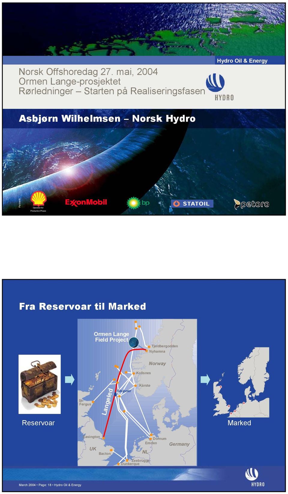 Wilhelmsen Norsk Hydro Partners: Operator for Production Phase Fra Reservoar til Marked Ormen Lange Field