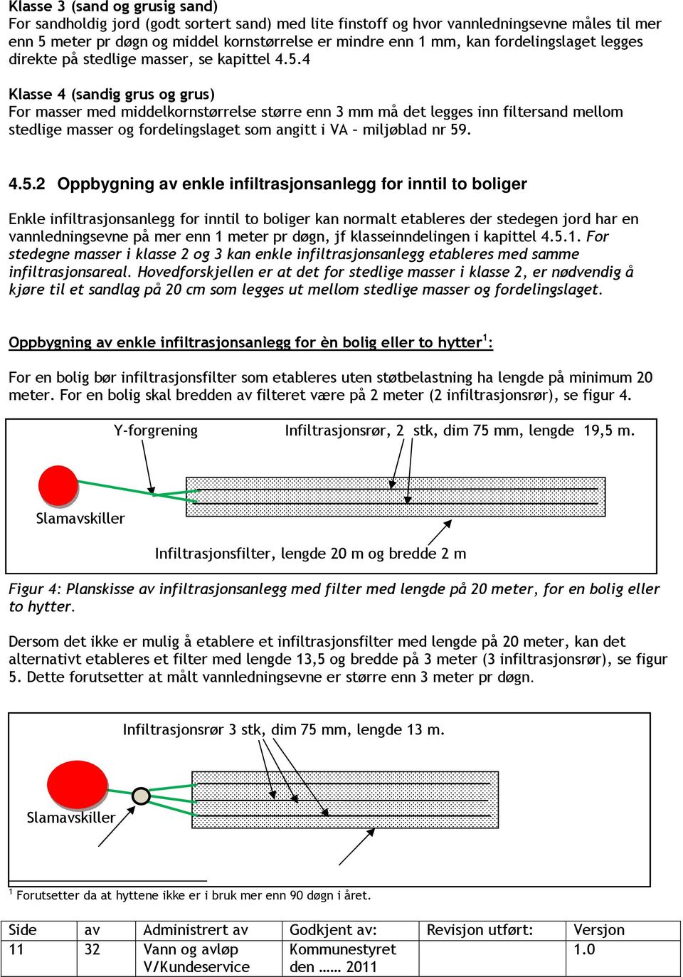 4 Klasse 4 (sandig grus og grus) For masser med middelkornstørrelse større enn 3 mm må det legges inn filtersand mellom stedlige masser og fordelingslaget som angitt i VA miljøblad nr 59