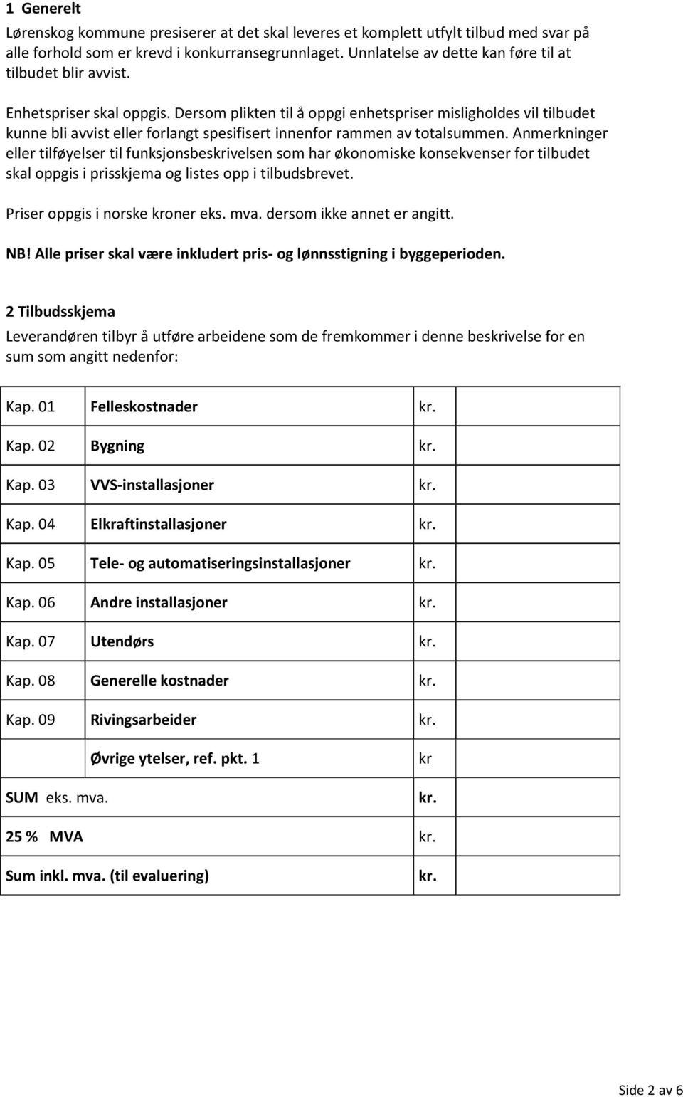 Dersom plikten til å oppgi enhetspriser misligholdes vil tilbudet kunne bli avvist eller forlangt spesifisert innenfor rammen av totalsummen.