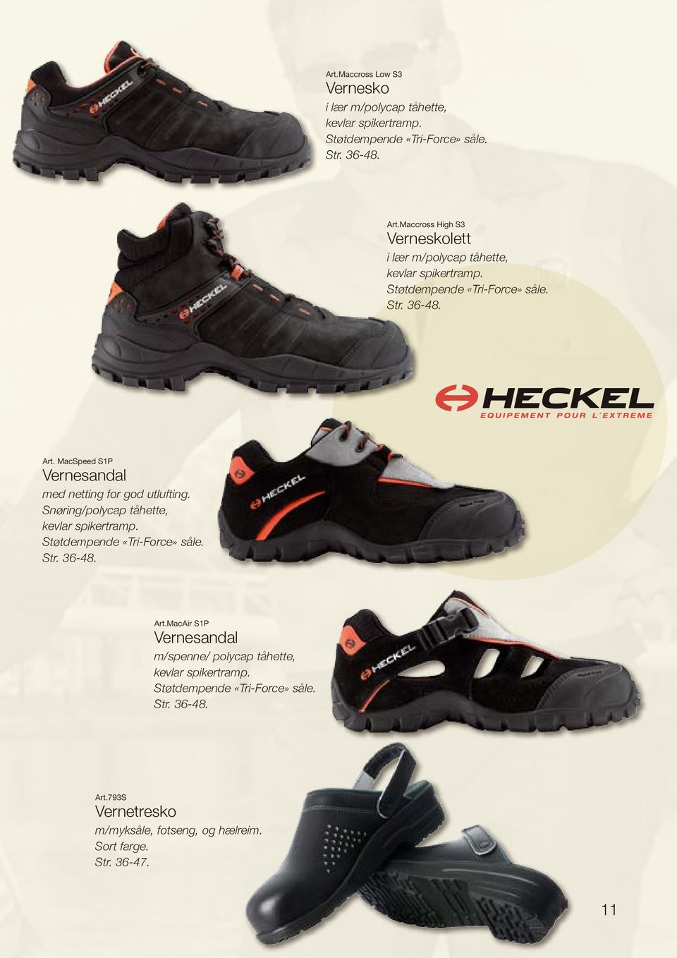 MacSpeed S1P Vernesandal med netting for god utlufting. Snøring/polycap tåhette, kevlar spikertramp. Støtdempende «Tri-Force» såle. Str. 36-48.