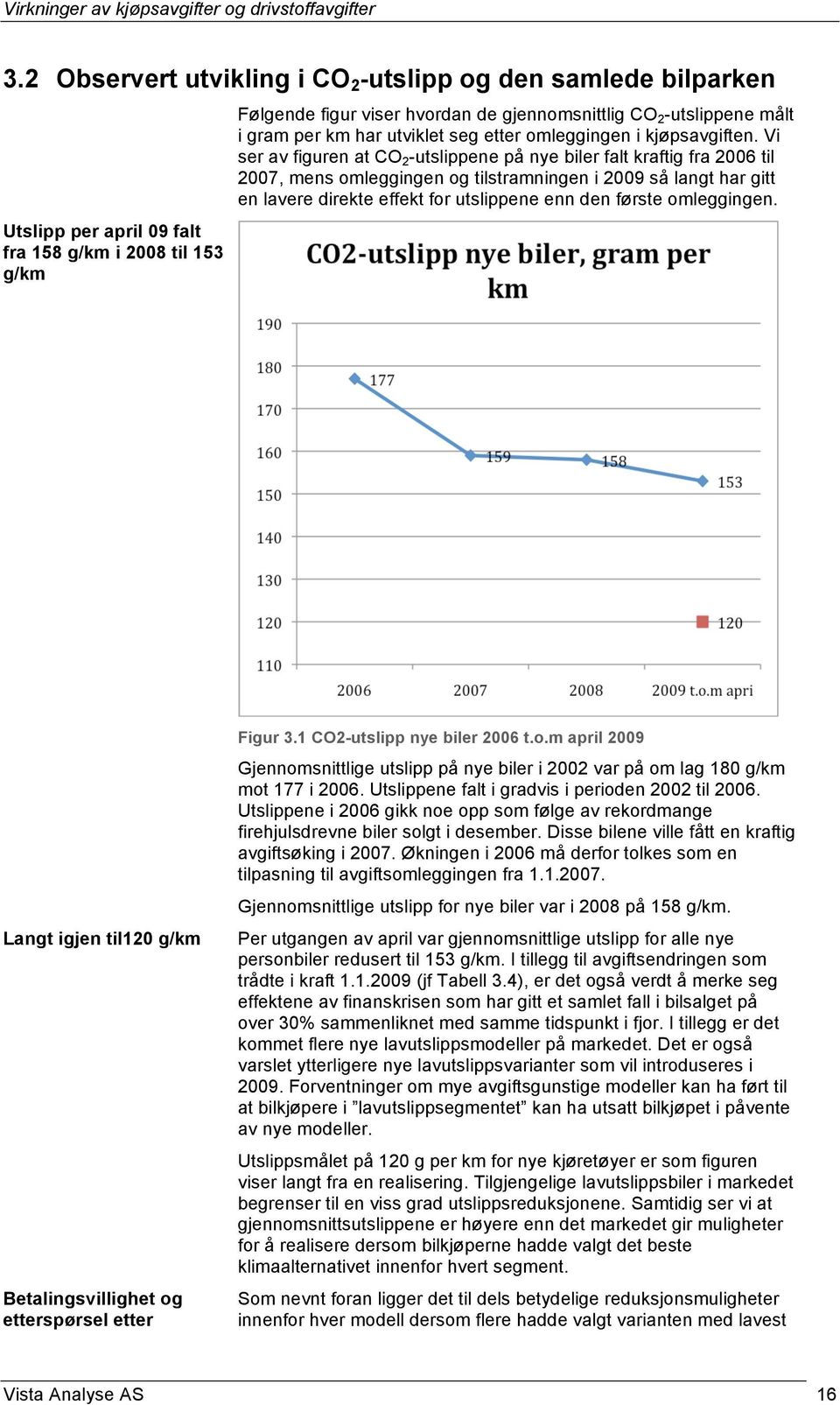 Vi ser av figuren at CO 2 -utslippene på nye biler falt kraftig fra 2006 til 2007, mens omleggingen og tilstramningen i 2009 så langt har gitt en lavere direkte effekt for utslippene enn den første