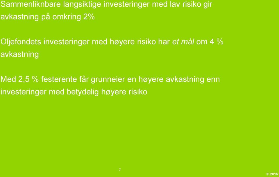 risiko har et mål om 4 % avkastning Med 2,5 % festerente får