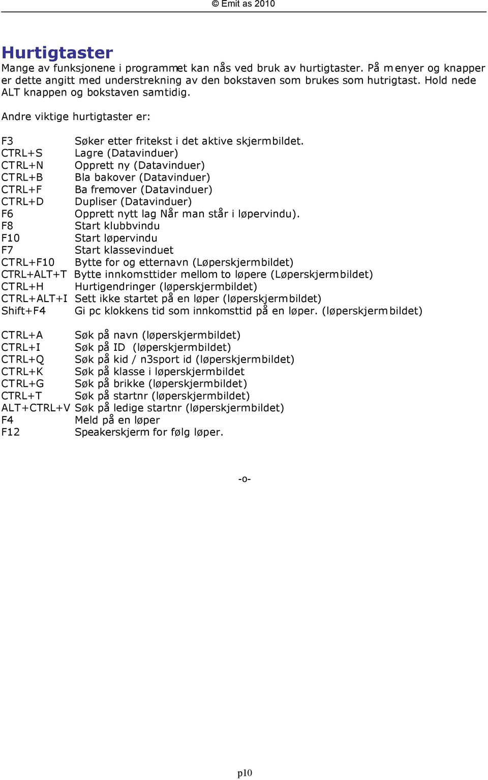 CTRL+S Lagre (Datavinduer) CTRL+N Opprett ny (Datavinduer) CTRL+B Bla bakover (Datavinduer) CTRL+F Ba fremover (Datavinduer) CTRL+D Dupliser (Datavinduer) F6 Opprett nytt lag Når man står i