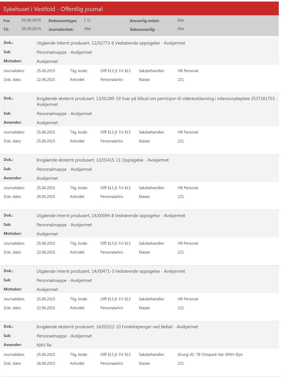 dato: Arkivdel: Personalarkiv Inngående eksternt produsert, 13/01415-11 Oppsigelse - Personalmappe - Dok. dato: 29.05.