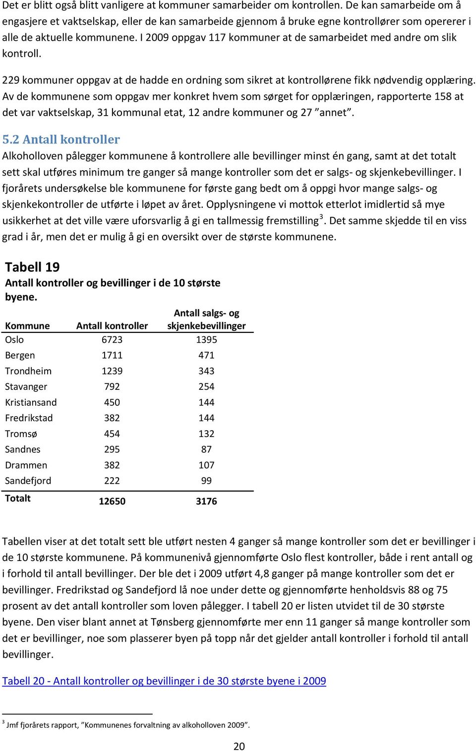 I 2009 oppgav 117 kommuner at de samarbeidet med andre om slik kontroll. 229 kommuner oppgav at de hadde en ordning som sikret at kontrollørene fikk nødvendig opplæring.