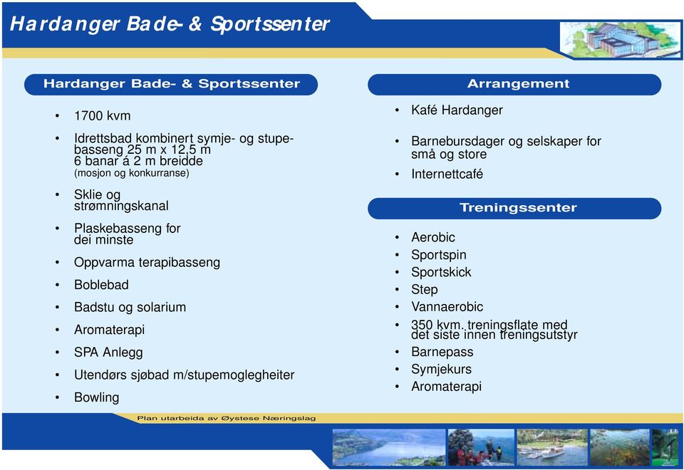 Anlegg Utendørs sjøbad m/stupemoglegheiter Bowling Kafé Hardanger Arrangement Barnebursdager og selskaper for små og store Internettcafé