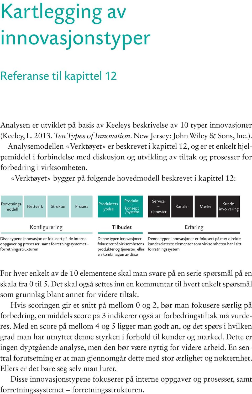 Analysemodellen «Verktøyet» er beskrevet i kapittel 12, og er et enkelt hjelpemiddel i forbindelse med diskusjon og utvikling av tiltak og prosesser for forbedring i virksomheten.