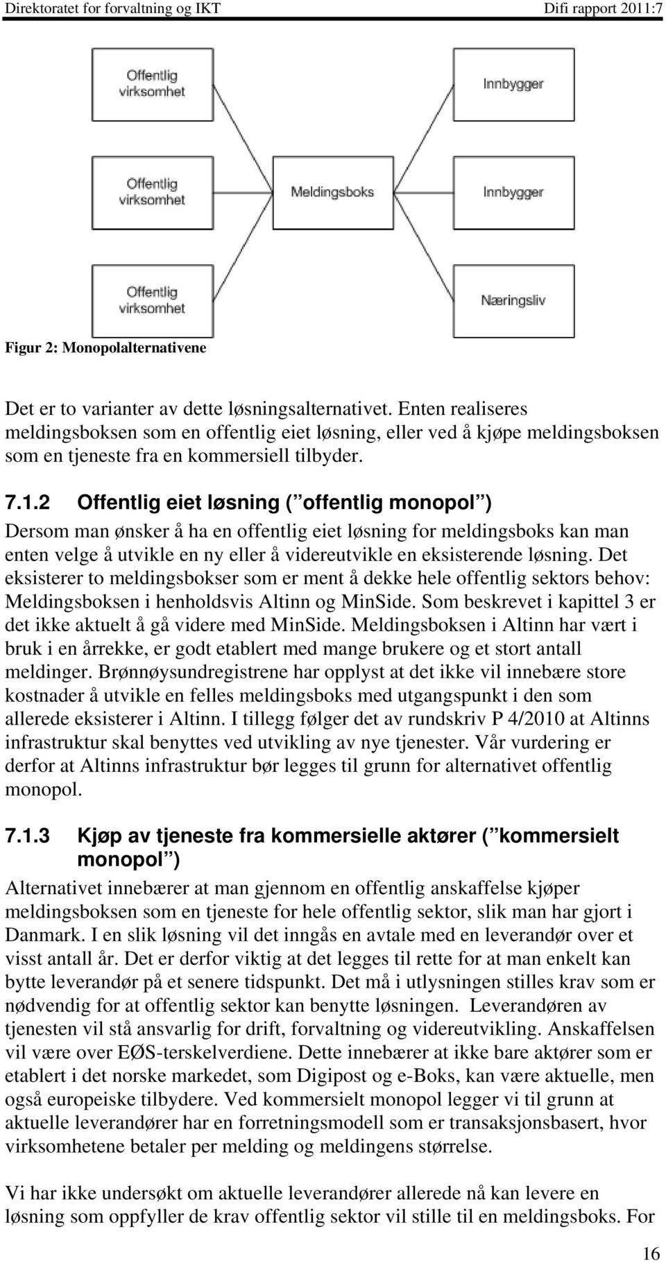 2 Offentlig eiet løsning ( offentlig monopol ) Dersom man ønsker å ha en offentlig eiet løsning for meldingsboks kan man enten velge å utvikle en ny eller å videreutvikle en eksisterende løsning.