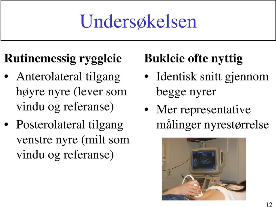 nyre (milt som vindu og referanse) Bukleie ofte nyttig Identisk