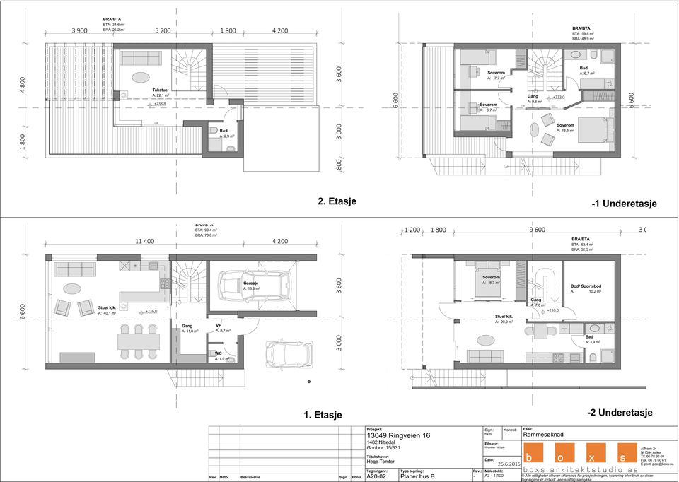 A: 40,1 m 2 + VF A: 11,8 m 2 A: 2,7 m 2 WC A: 1,9 m 2 Garasje A: 16,8 m 2 3 000 3 600 A: 8,7 m 2 Bod/ Sportsbod Stue/ kjk.