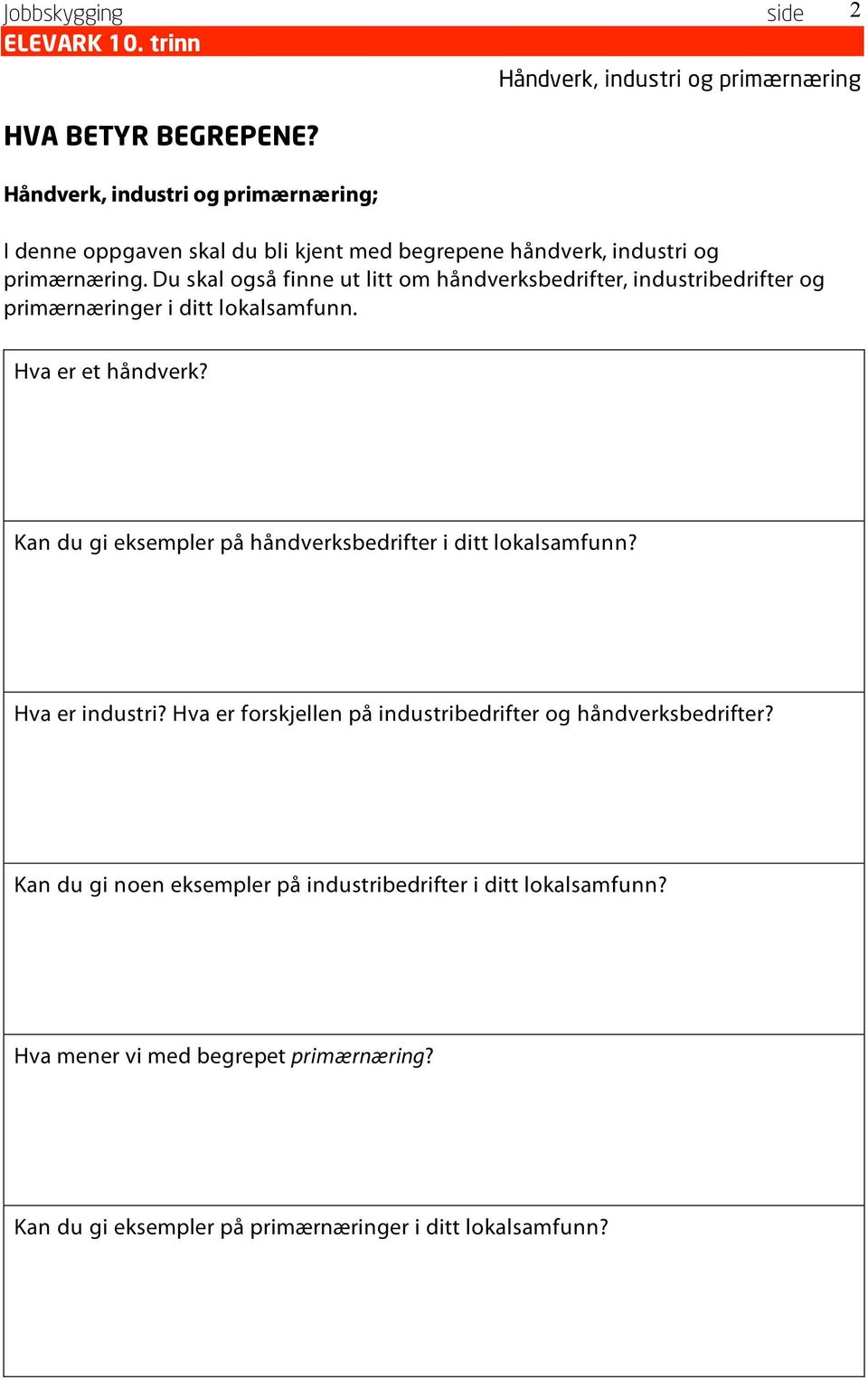 Du skal også finne ut litt om håndverksbedrifter, industribedrifter og primærnæringer i ditt lokalsamfunn. Hva er et håndverk?