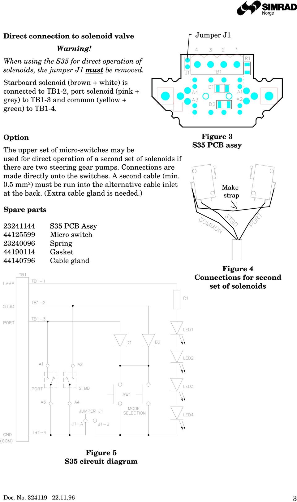 Jumper J1 Option The upper set of micro-switches may be used for direct operation of a second set of solenoids if there are two steering gear pumps. Connections are made directly onto the switches.