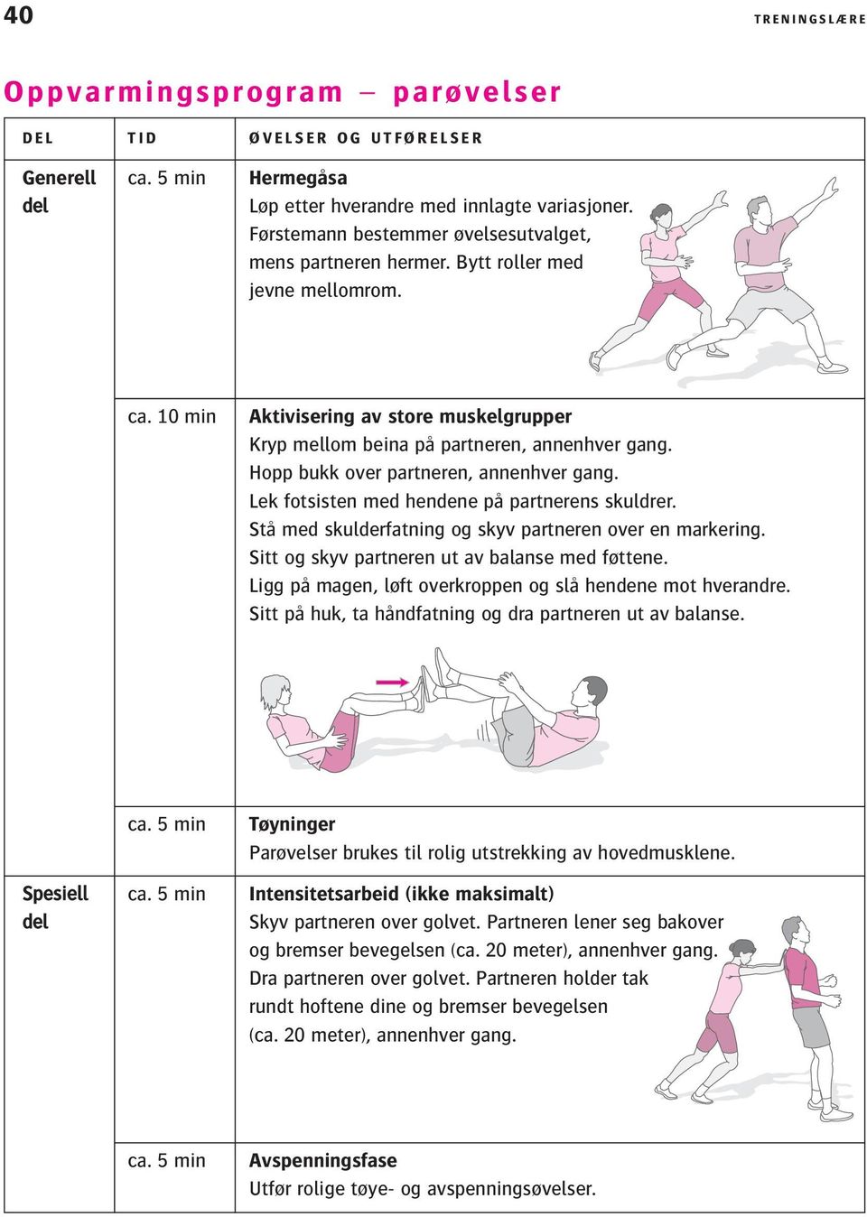 Hopp bukk over partneren, annenhver gang. Lek fotsisten med hendene på partnerens skuldrer. Stå med skulderfatning og skyv partneren over en markering.