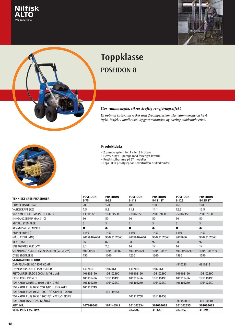 Produktdata 2 pumpe system for 1 eller 2 brukere Heavy duty C3 pumpe med forlenget levetid Rustfri stålramme på ST modeller Ergo 3000 pistolgrep for uovertruffen brukerkomfort TEKNISKE