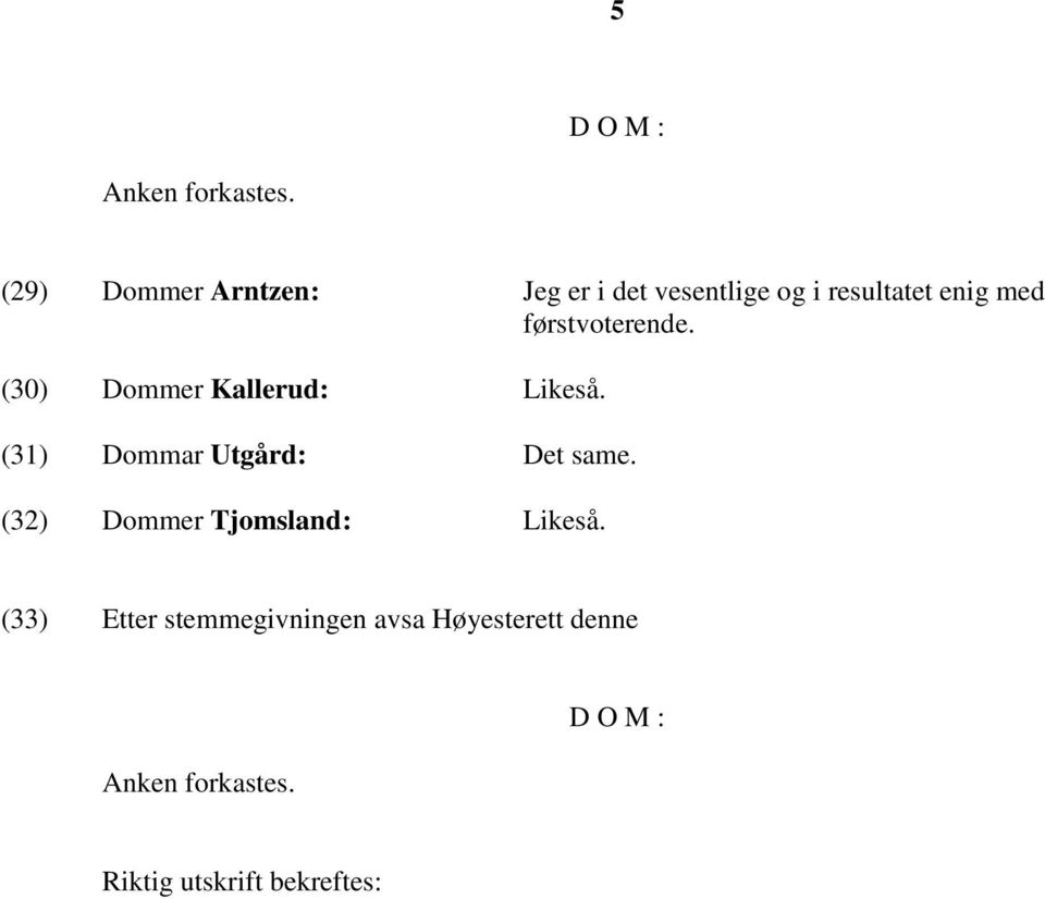 førstvoterende. (30) Dommer Kallerud: Likeså. (31) Dommar Utgård: Det same.